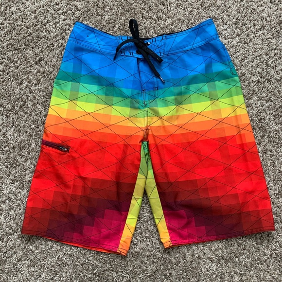 mens rainbow swim trunks